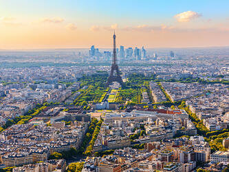 paris aerial view of eiffel tower and city